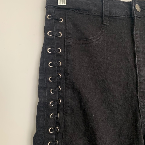 AP Blue by Aphrodite Jeans | Black Lace Up Long Jean Shorts NWOT - Picture 3 of 6
